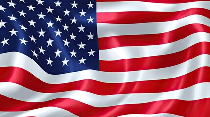 Fototapeta premium A close-up image of the American flag waving in the wind. The flag is red, white, and blue with 50 stars and 13 stripes.