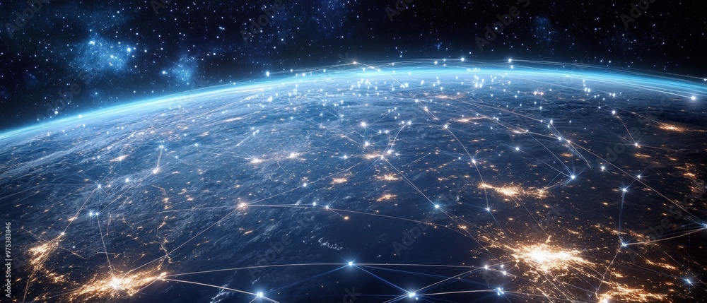 Poster global telecommunication network from space. satellite connectivity