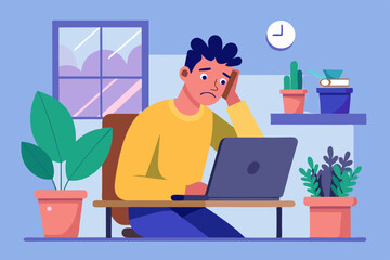 vector illustration of a man working with stress in a office
