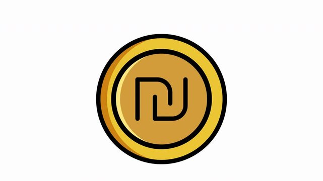 Animated, gold coin featuring New shekel coin, Israel money symbol, ideal for financial concepts, currency exchange, current money, economics, investment, banking, savings and investment concepts desi