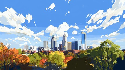 Stylized urban scene of Atlanta, Georgia, featuring vibrant city architecture, colorful street art, and a bustling atmosphere that captures the essence of modern urban life and cultural diversity