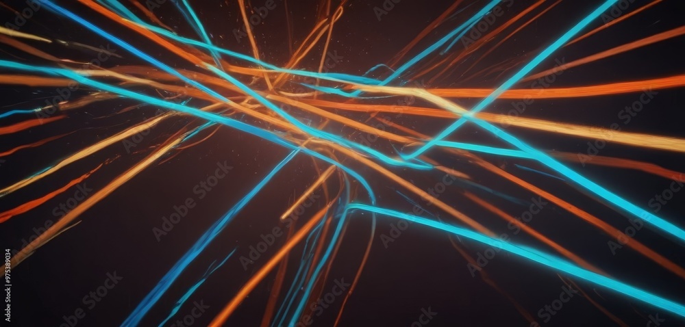 Poster a dynamic scene of multicolored lines converging towards a central point, creating a sense of moveme