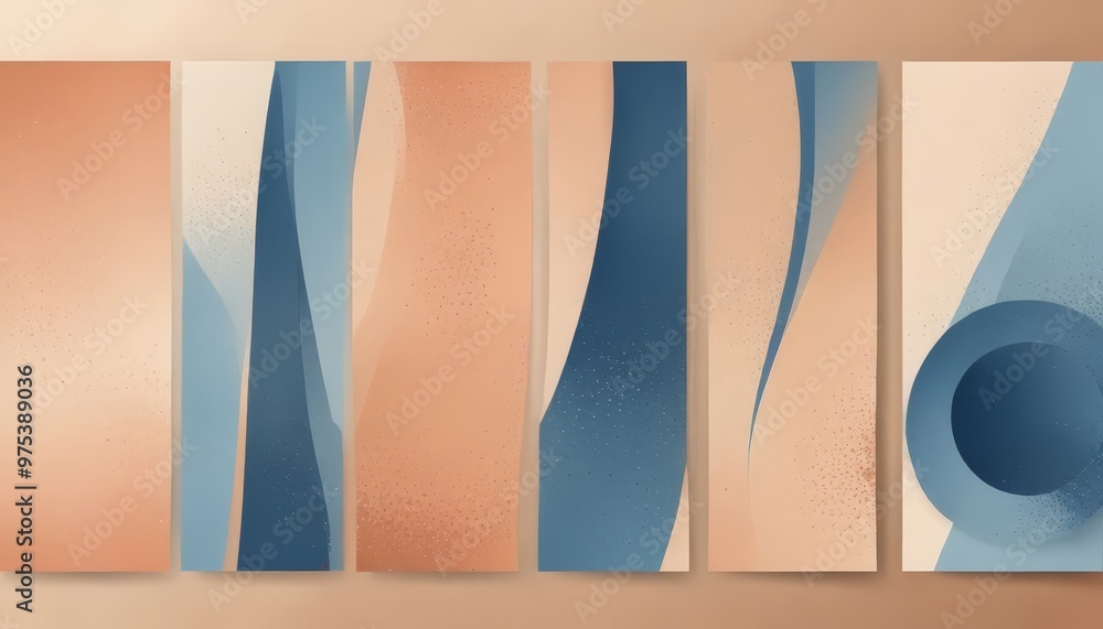 Poster the image presents a series of abstract panels, each featuring a unique combination of blue and oran