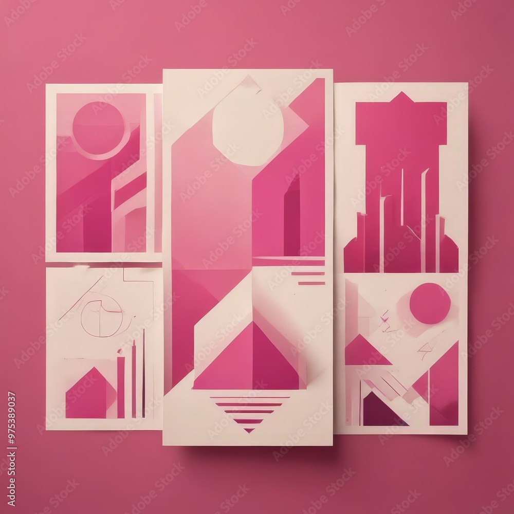 Aufkleber a collection of abstract geometric shapes and patterns in shades of pink and white, arranged in a gr