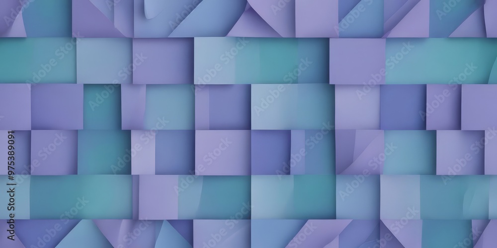 Poster a repeating pattern of square tiles in various shades of blue and purple, arranged in a grid-like fa