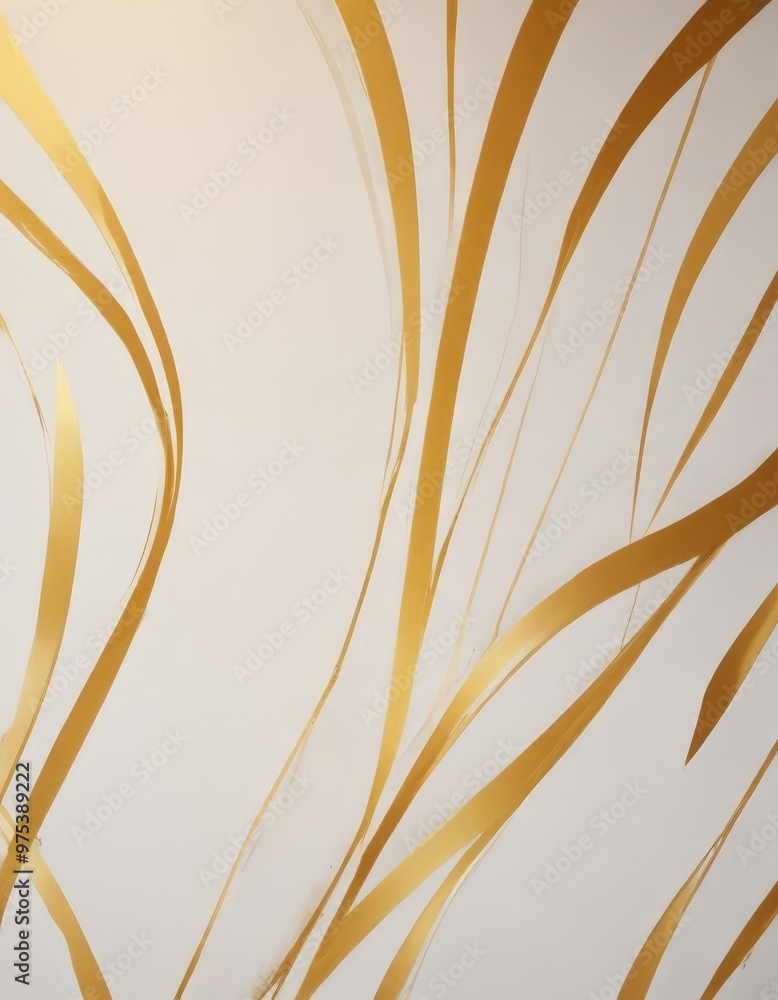Poster a close-up view of a white wall adorned with a striking abstract pattern of gold ribbons. the ribbon