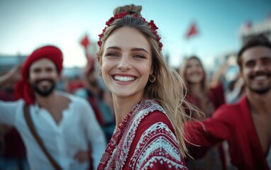 Fototapeta premium Joyful celebration: happy Poles marking Poland's independence day, honoring national pride, unity through festivities, deep sense of freedom, patriotic spirit that defines nation's history.