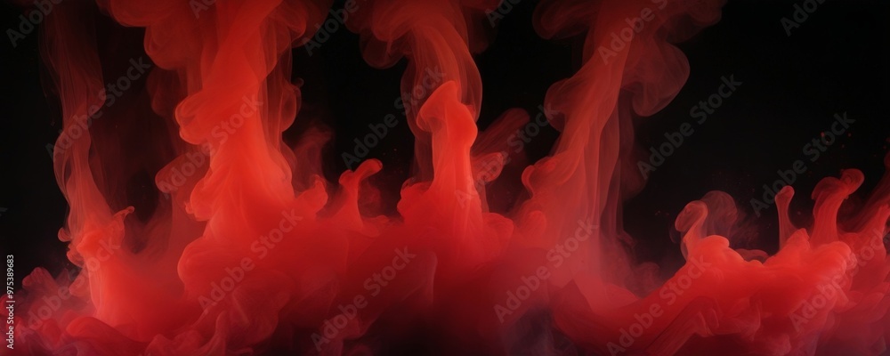 Poster red smoke swirls and dances against a black background, creating an abstract and dynamic visual effe