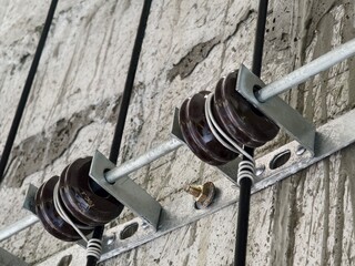 Cables in an elevator shaft at a new building construction site