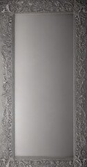 Obraz premium An ornate, decorative silver frame with intricate floral and scrollwork designs surrounds a blank, gray background.
