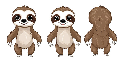 Fototapeta premium Cute Sloth Character Design Standing Front and Back - Adorable Cartoon Sloth Illustration