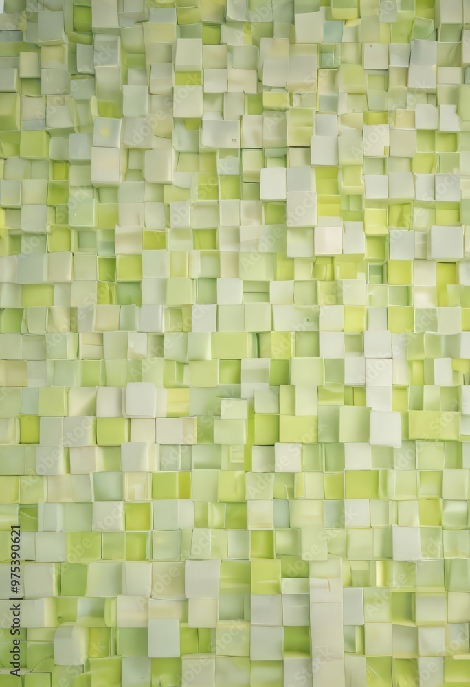 Poster a mosaic pattern composed of small square tiles in various shades of green, arranged in a grid-like 