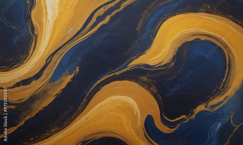 Aufkleber a striking abstract pattern with swirling lines and splashes of gold and blue paint, creating a dyna