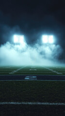 Naklejka premium stadium lights illuminating field during late night game create dramatic atmosphere filled with fog. This scene captures excitement and intensity of nighttime sports