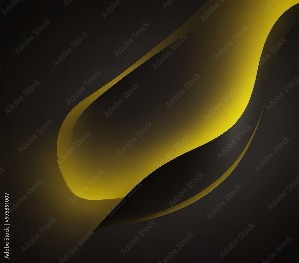 Poster a striking abstract composition of curved lines in varying shades of yellow and black, creating a se