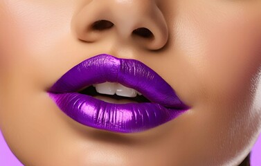 Fototapeta premium Young woman's lips with glowing lipstick