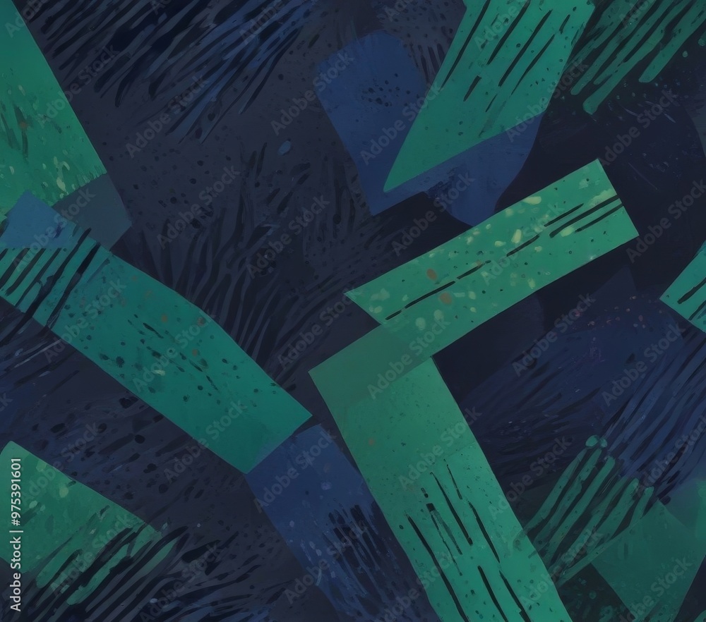 Poster a dark blue abstract background with green and black stripes and lines, creating a dynamic and visua