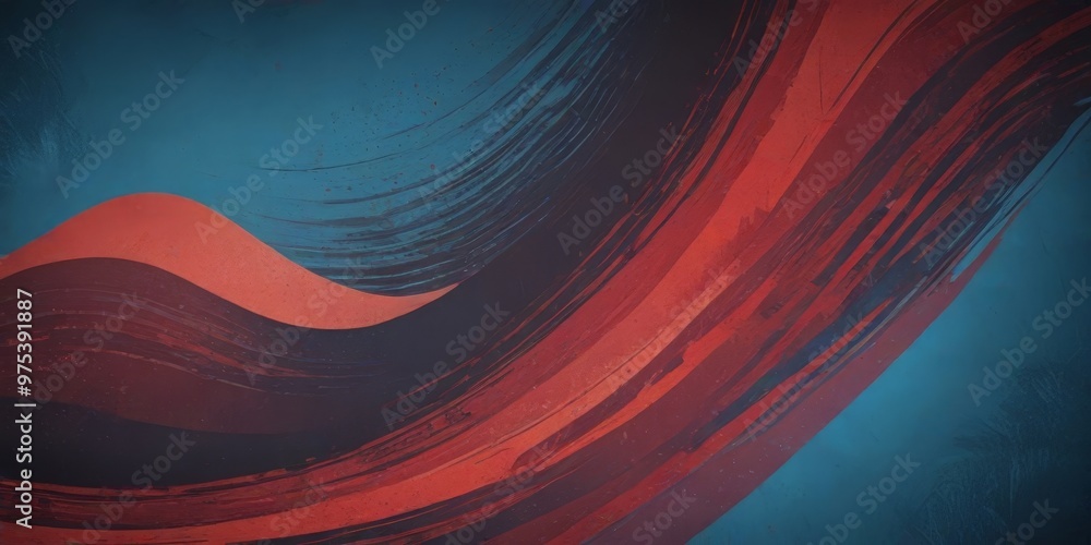Poster a striking abstract composition of red and blue brushstrokes, creating a dynamic and visually captiv