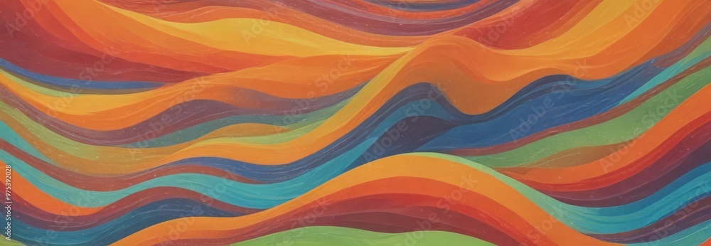 Poster a vibrant abstract pattern composed of overlapping curved lines in a variety of bright colors, inclu