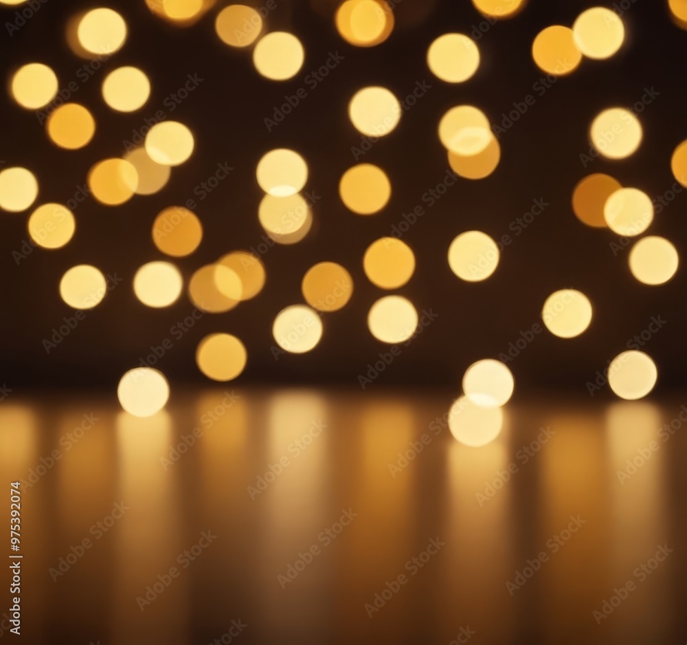 Poster a dark background with a pattern of golden, circular lights scattered across it, creating a warm and