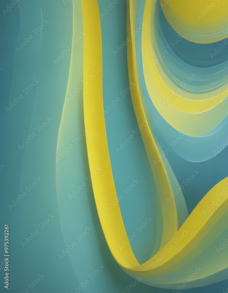 Poster a vibrant abstract composition of overlapping yellow and blue ribbons, creating a dynamic and visual