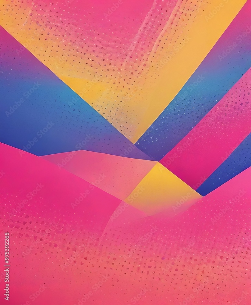 Poster a vibrant abstract composition with overlapping geometric shapes in various shades of pink, blue, an