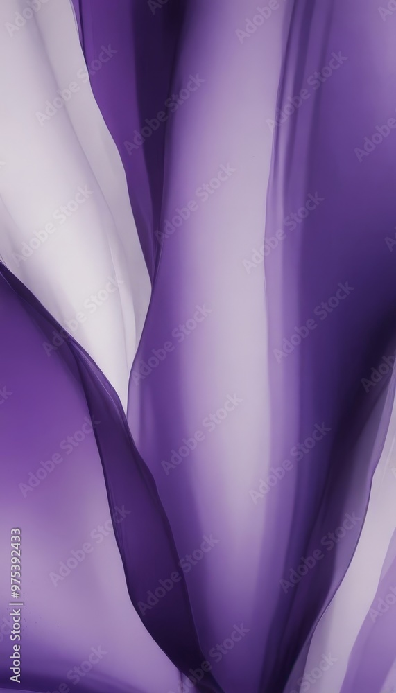 Poster a close-up view of a flowing fabric with a gradient of purple and white colors, creating a sense of 