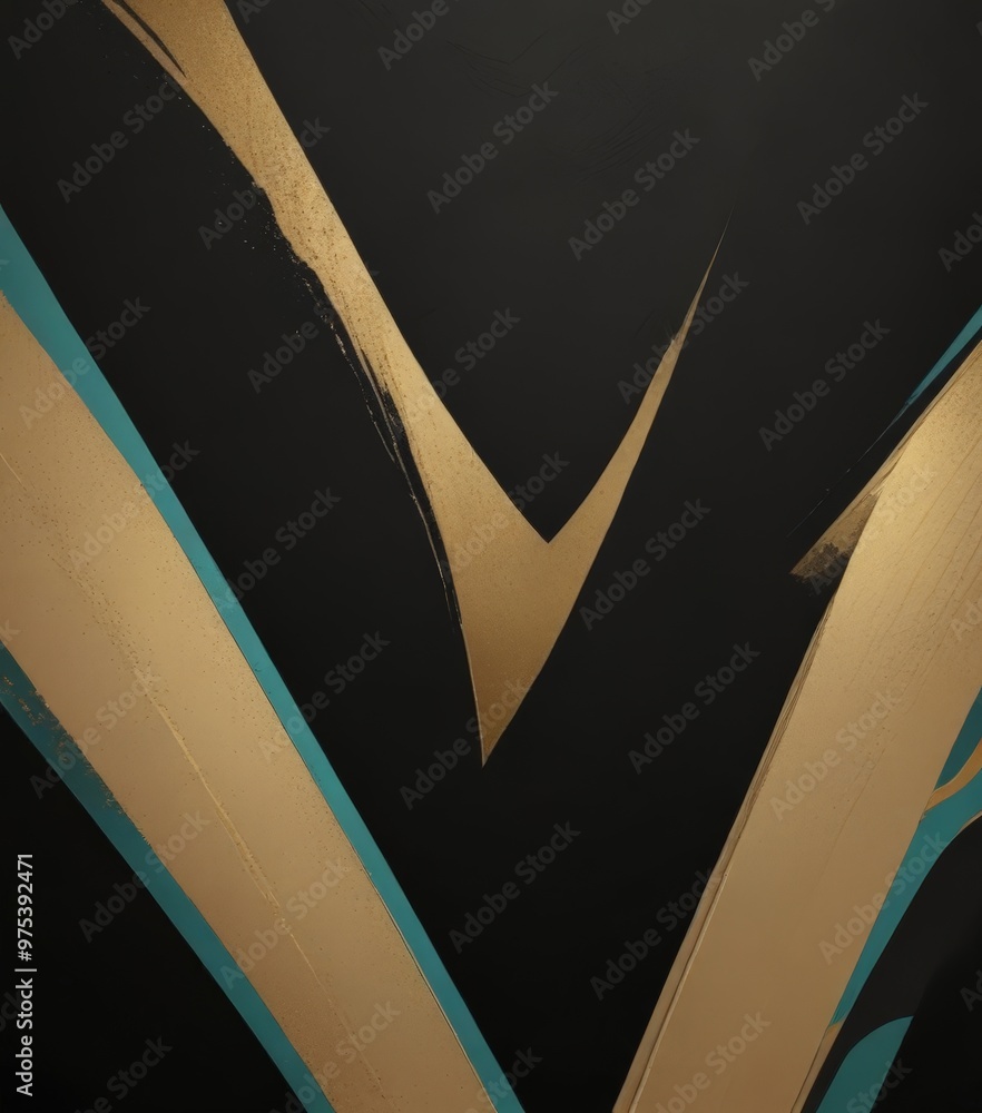 Poster a striking abstract composition with bold, intersecting lines in shades of gold and black, creating 
