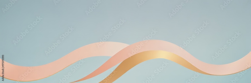 Poster a minimalist design with a light blue background and two curved lines in pink and gold colors, creat