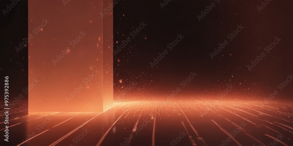 Poster a futuristic, abstract scene with a large, glowing rectangular object in the foreground, surrounded 