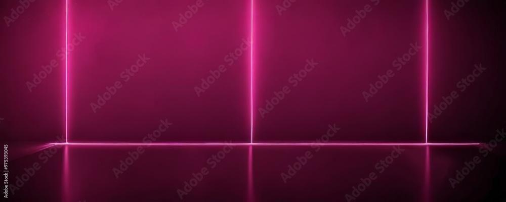 Poster a dark purple background with three vertical lines of pink neon light, creating a striking visual ef