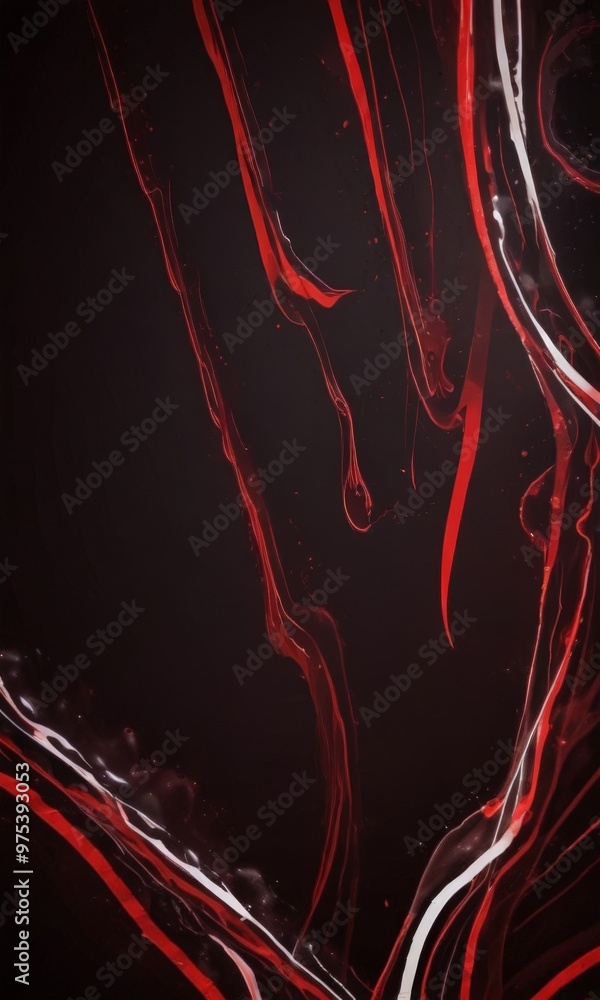 Poster a striking abstract composition of red and white lines and splashes against a dark background, creat