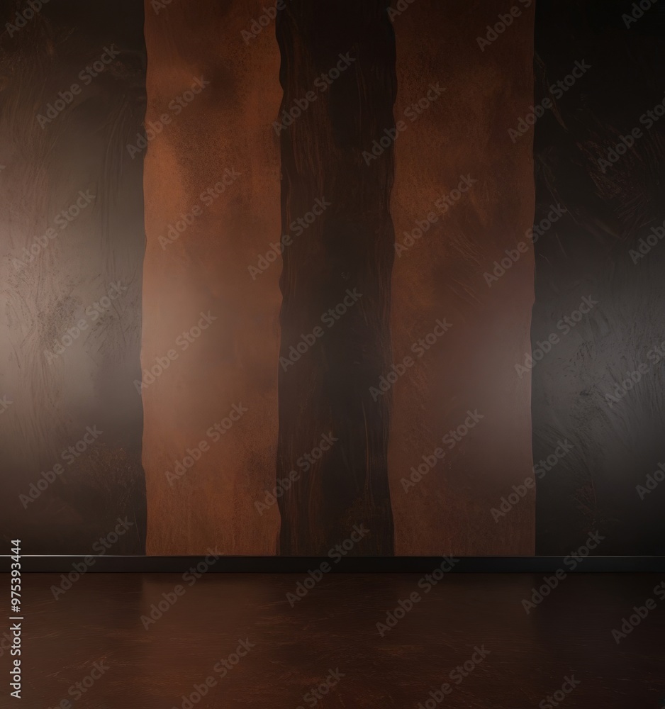 Poster a dark brown wall with vertical stripes of varying widths, creating a sense of depth and texture.