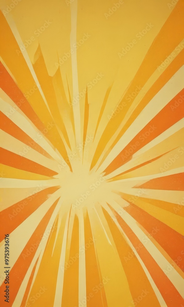 Poster a vibrant abstract composition of radiating lines and rays of light, predominantly in shades of oran