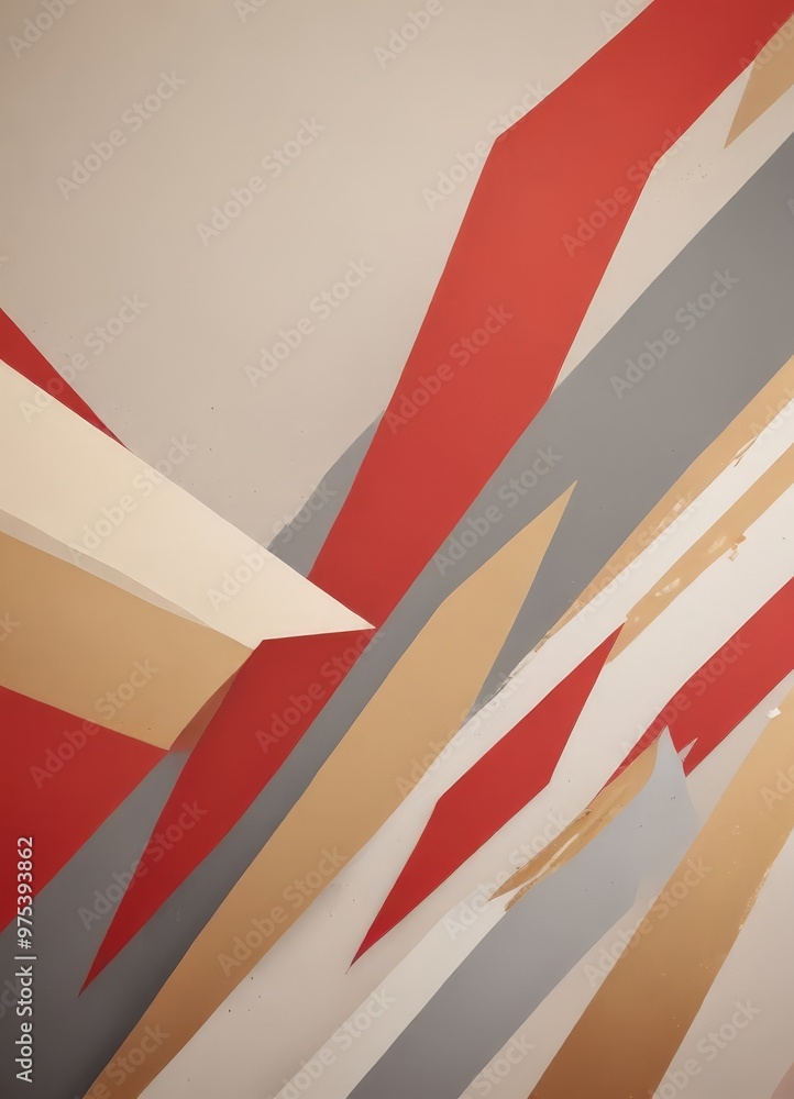 Aufkleber a geometric abstract composition of intersecting lines and shapes in various colors, including red, 