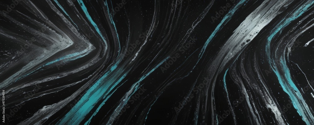 Poster a striking abstract pattern of intersecting lines and swirls in shades of black, white, and blue, cr