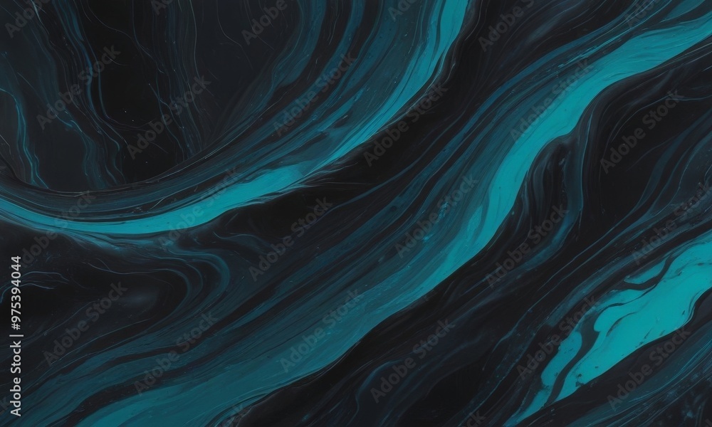 Aufkleber a striking abstract pattern of swirling, fluid lines in shades of blue and black, creating a sense o