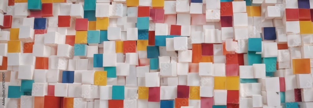 Poster a vibrant mosaic of multicolored cubes, each with a unique hue, creates a visually striking pattern 