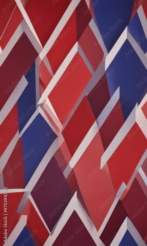 Poster the image is an abstract composition featuring overlapping red, white, and blue geometric shapes, cr