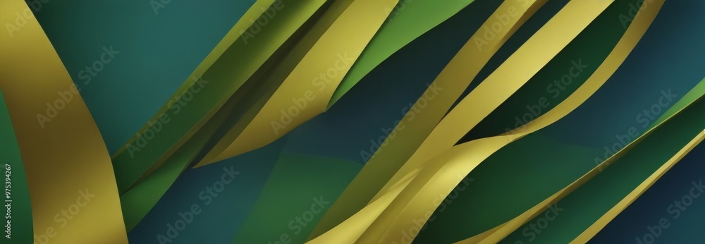 Poster a vibrant abstract composition of overlapping yellow and green ribbons, creating a dynamic and visually striking pattern.
