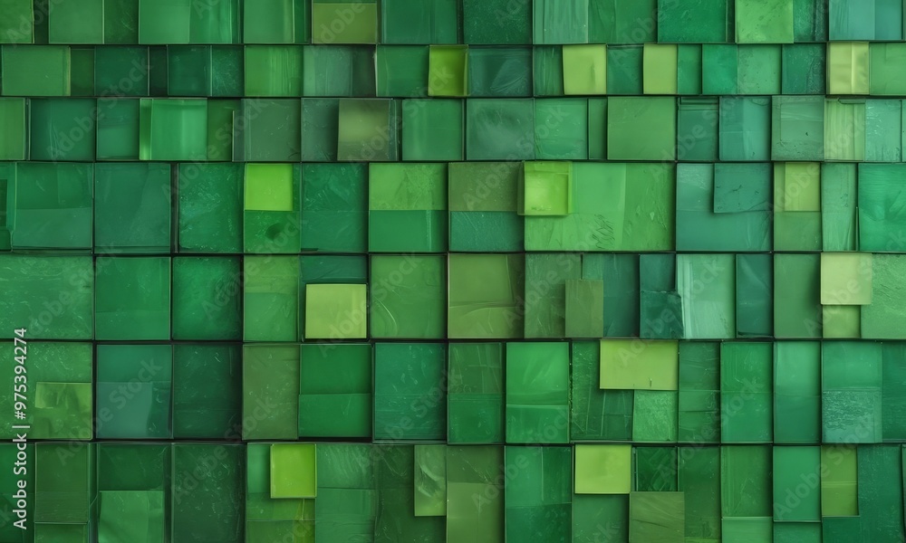 Poster a grid of square tiles in various shades of green, arranged in a pattern that fills the entire frame