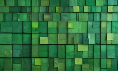 Fototapeta premium a grid of square tiles in various shades of green, arranged in a pattern that fills the entire frame.