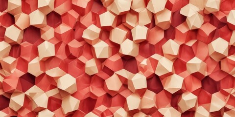 a pattern of overlapping hexagonal shapes in various shades of red and beige, creating a visually striking and abstract design.