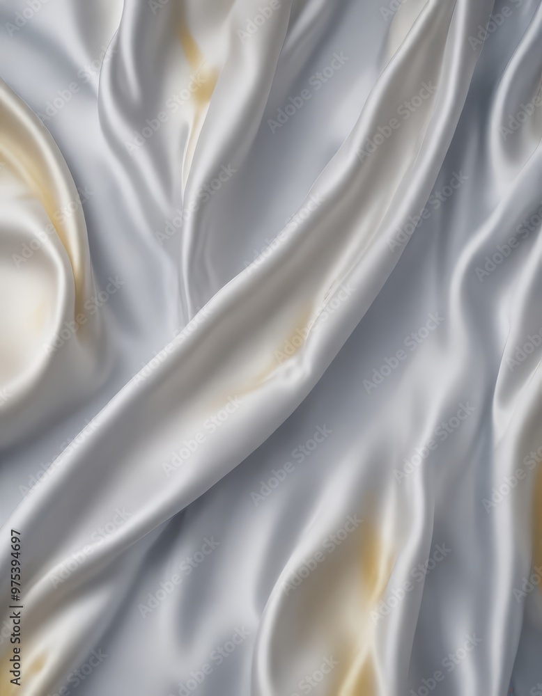 Poster a close-up view of a flowing, silky fabric with a subtle pattern of gold and white.