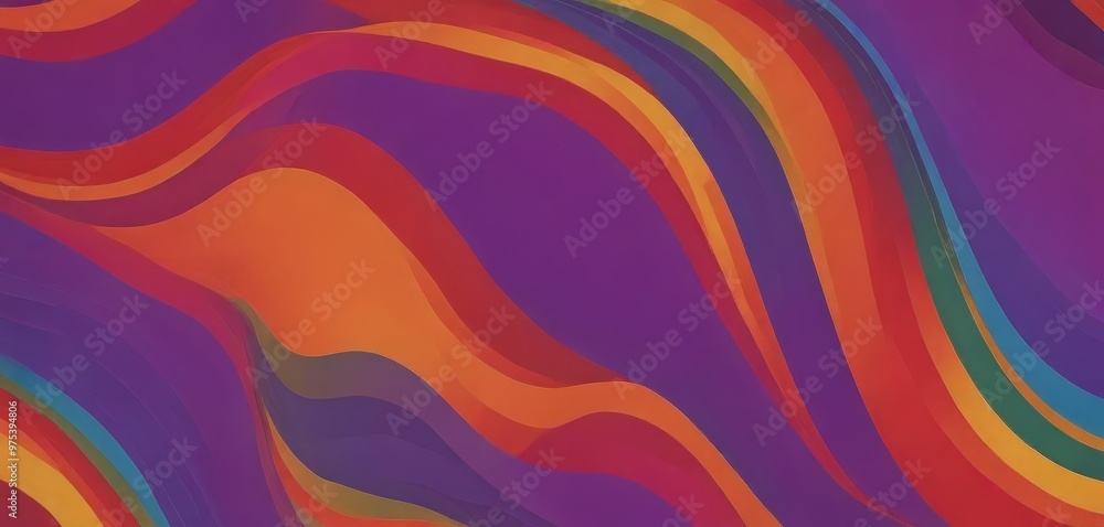 Poster a vibrant abstract pattern composed of overlapping curved lines in a variety of colors, including re