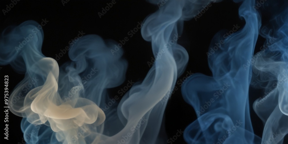 Poster abstract smoke swirls against a black background, creating a dynamic and ethereal visual effect.