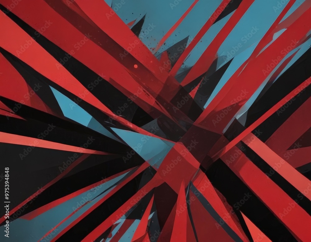 Poster a striking abstract composition of intersecting red and blue lines, creating a dynamic and visually 