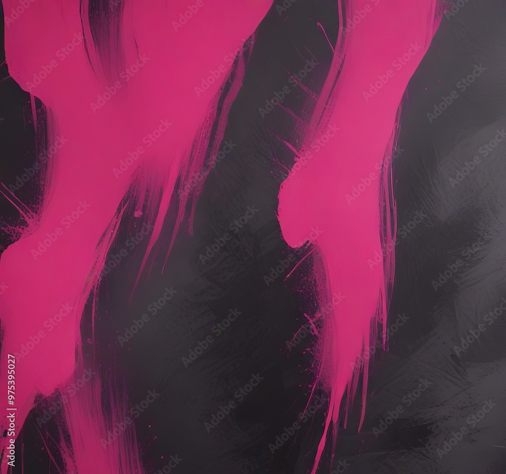 Poster abstract painting with bold pink and black brushstrokes, creating a dynamic and expressive compositi