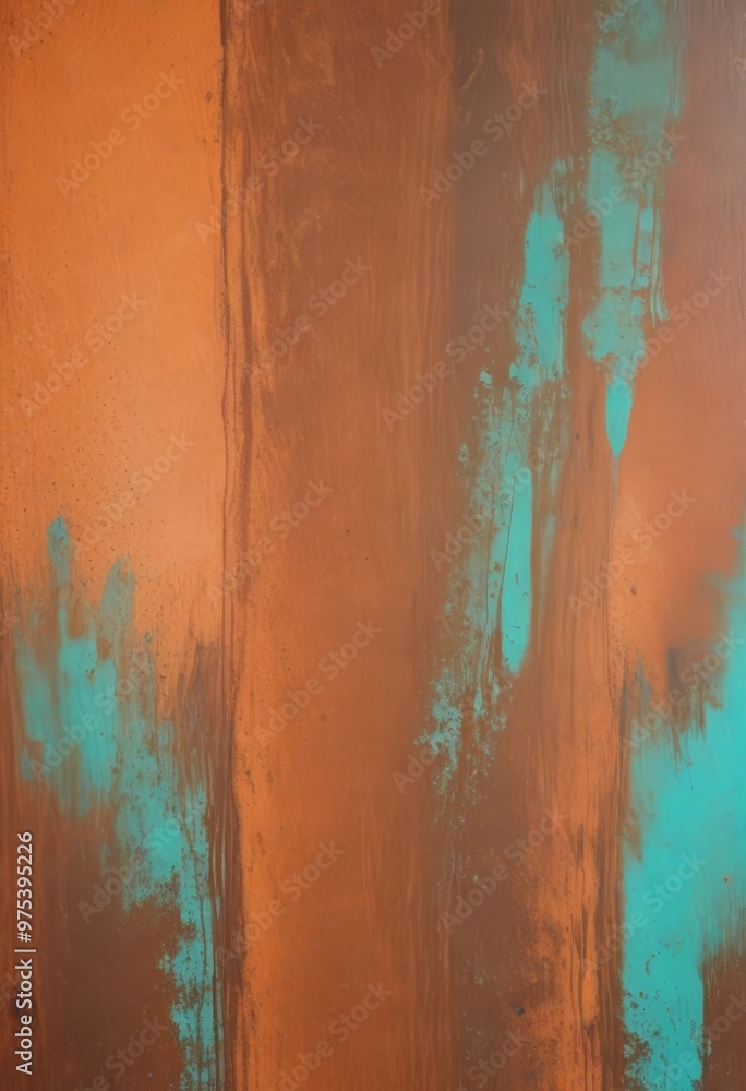 Poster abstract painting featuring vertical lines in orange and turquoise colors, creating a textured and l