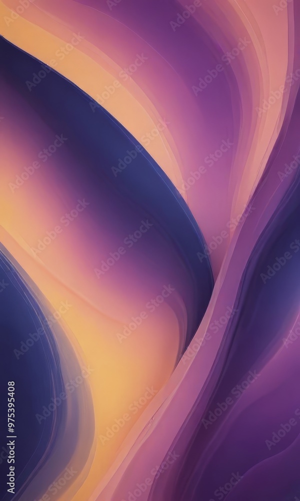 Poster a vibrant abstract composition of overlapping curved lines in shades of purple, orange, and yellow, 